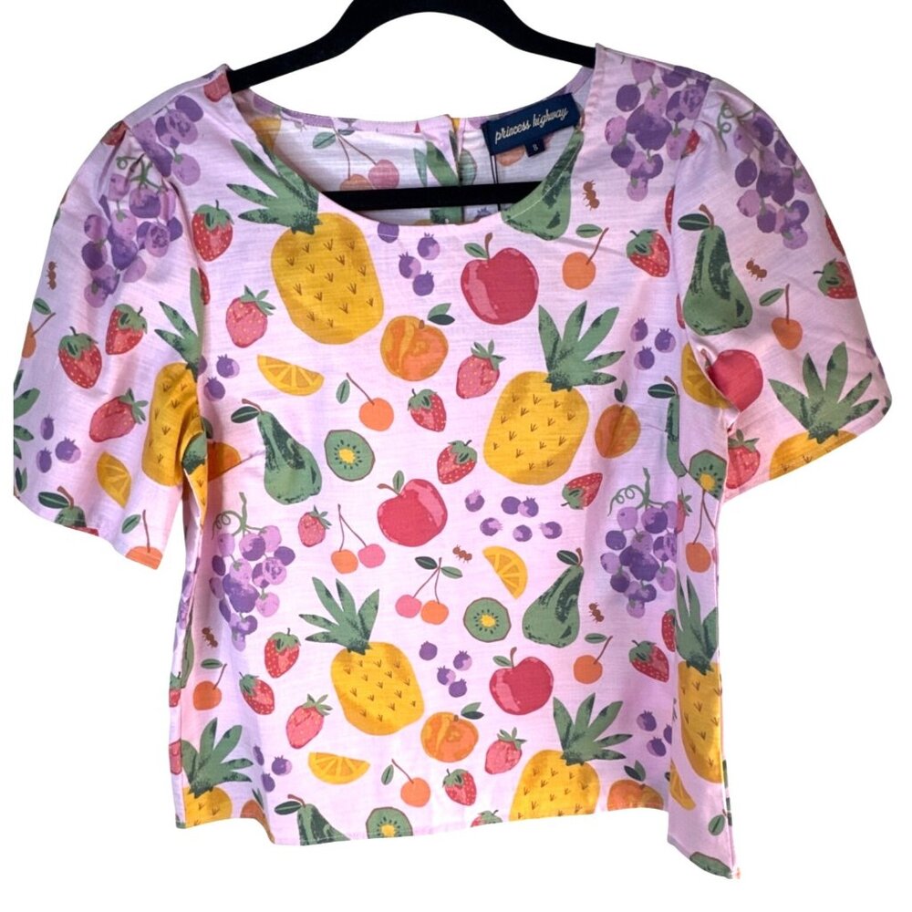 Modcloth Princess Highway Size 8 Pink Fruit Print Short Sleeve Top NWT